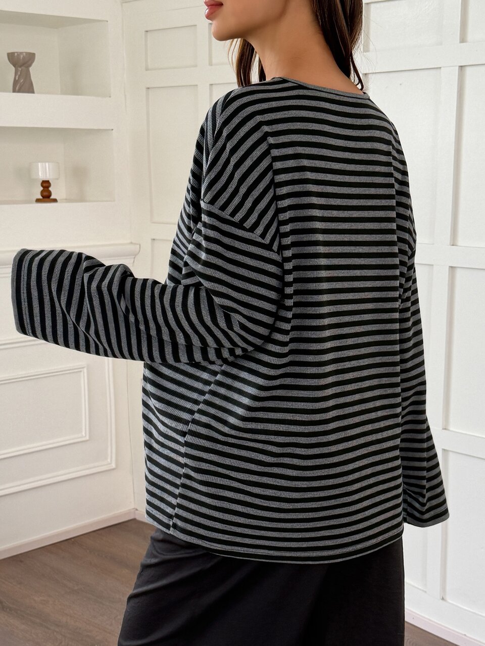 Round Neck Fashion Striped Loose Long Sleeve Casual Daily Wear Versatile Maternity T-Shirt Fall