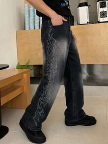 DAZY Jeans de hombre azul oscuro desgastados y lavados de otoño - Negro - Ver 3