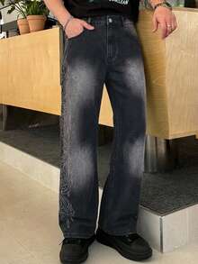 DAZY Jeans de hombre azul oscuro desgastados y lavados de otoño - Negro - Ver 6