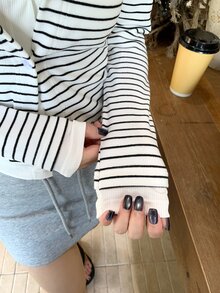 DAZY Kaos Wanita 2 In 1 Garis-garis Lengan Panjang Gaya Korea untuk Musim Gugur - Putih - View 5