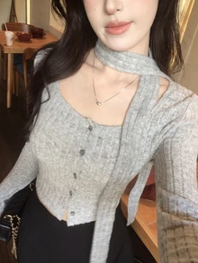 DAZY 女款素色休閒百搭長袖T恤，適合日常穿著 - 灰色 - 查看 7