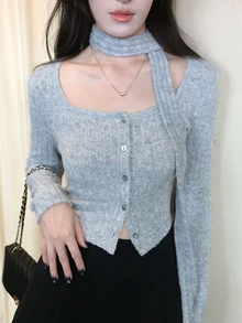 DAZY 女款素色休閒百搭長袖T恤，適合日常穿著 - 灰色 - 查看 8