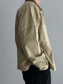 DAZY Chaqueta vaquera de hombre con cuello patchwork, color contrastante, lavado y efecto desgastado para primavera/otoño - Caqui - Ver 6