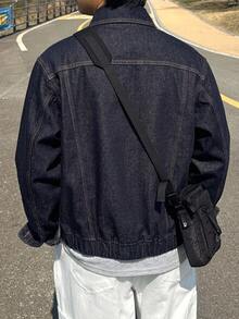 DAZY Men's Solid Color Denim Jacket, Autumn - Navy Blue - View 2