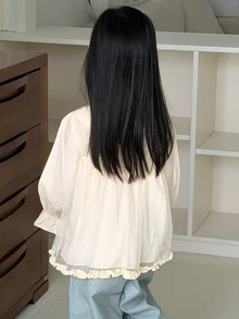 DAZY Blus Rajut Motif Patchwork Jala untuk Anak Perempuan, Cocok untuk Musim Gugur. - Aprikot - View 6