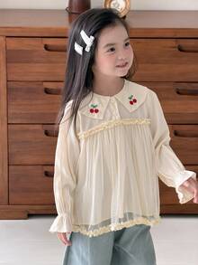 DAZY Blus Rajut Motif Patchwork Jala untuk Anak Perempuan, Cocok untuk Musim Gugur. - Aprikot - View 8