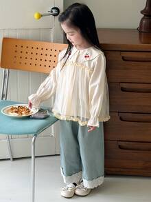 DAZY Blus Rajut Motif Patchwork Jala untuk Anak Perempuan, Cocok untuk Musim Gugur. - Aprikot - View 7