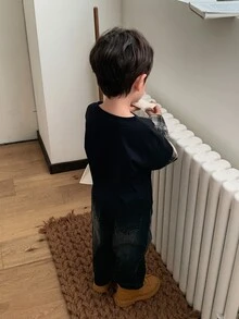 DAZY 男嬰圓領格紋拼接韓系街頭風春夏上衣幼兒 - 黑色 - 查看 2