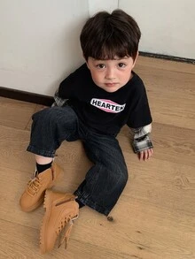 DAZY 男嬰圓領格紋拼接韓系街頭風春夏上衣幼兒 - 黑色 - 查看 7