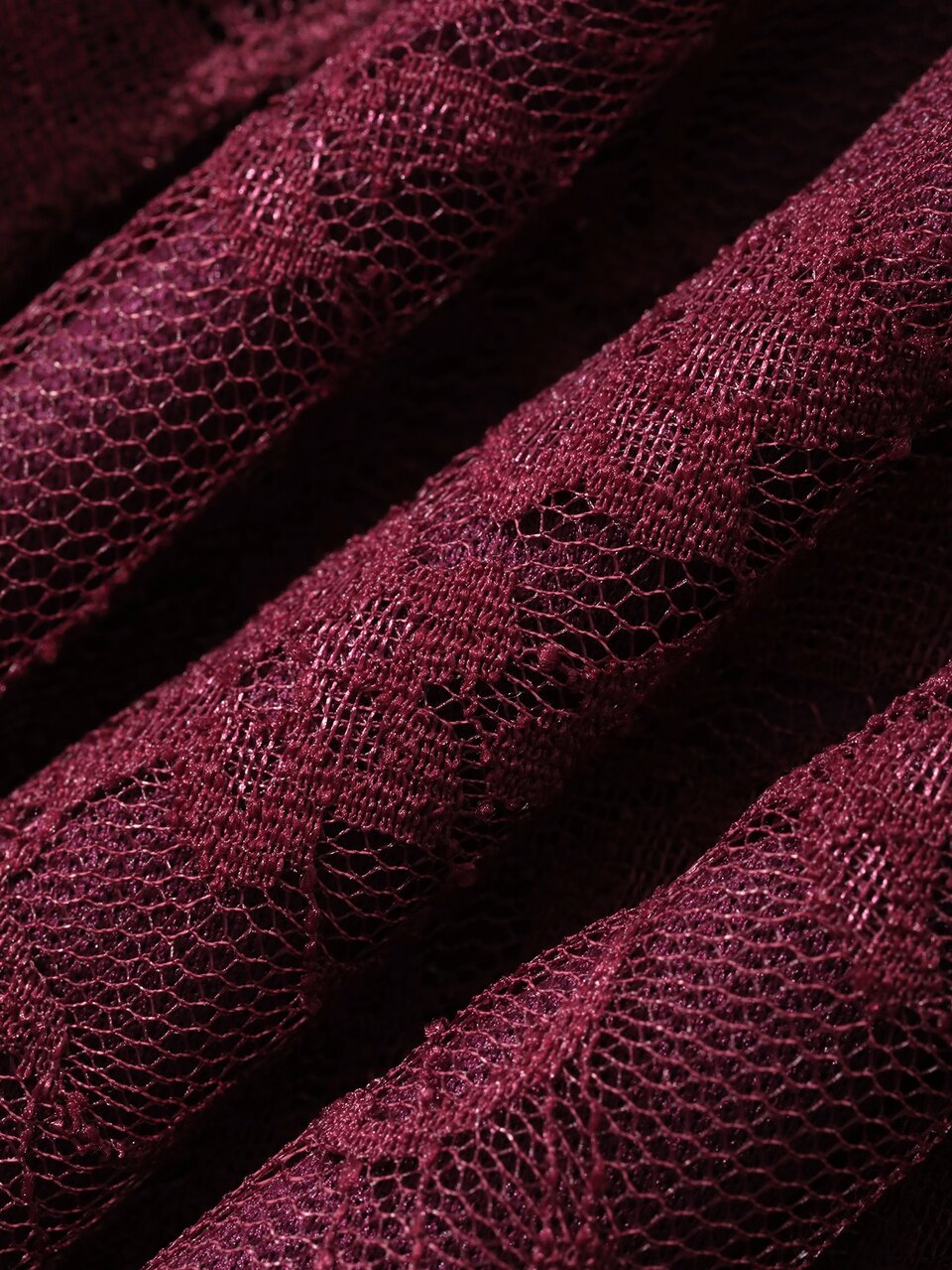 Autumn/Winter Round Neck Sheer Lace Long Sleeve Slim Fit Elegant Style Women's Burgundy Long Dress
