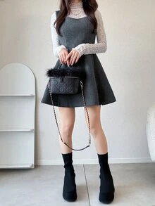 FRIFUL 女款蝴蝶結裝飾休閒可愛優雅日常生日校園迷你洋裝 深灰色 夏季 - 深灰色 - 查看 3