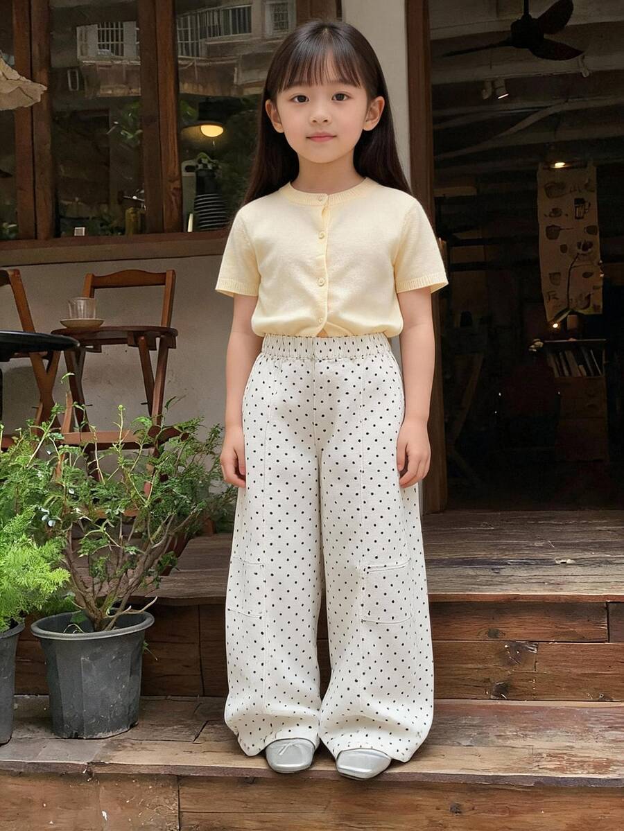 DAZY 年輕女孩直筒波點可愛休閒牛仔褲 - 白色 - 查看 1
