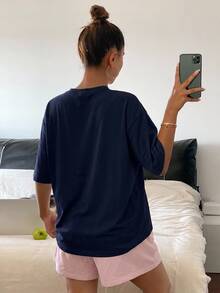 DAZY Solid Color Loose Short Sleeve Top And Shorts 2 Pieces Set Women's Loungewear - Blue - View 2
