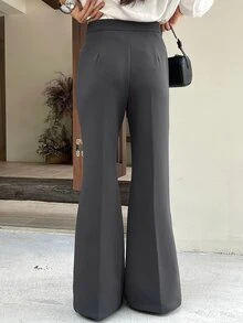 DAZY Pantalones acampanados de unicolor versátiles y de moda para ir al trabajo en otoño - Gris Oscuro - Ver 2