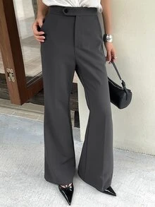 DAZY Pantalones acampanados de unicolor versátiles y de moda para ir al trabajo en otoño - Gris Oscuro - Ver 5