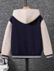 SHEIN Kids Tween Boy Tween Boy Casual Versatile Patchwork Contrast Color Thick Hooded Jacket, Suitable For School, Garden, Birthday, Fall, Winter, Halloween - Multicolor - View 5