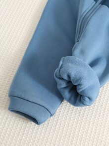 SHEIN 3件組新生兒男嬰秋冬休閒可愛針織拼色連帽連身衣套裝，多件式嬰兒連身衣套裝 - 彩色 - 查看 6