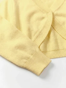 Baby Girl Casual Solid Color Single-Breasted Long Sleeve Autumn Cardigan - Yellow - View 7