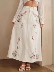 Anewsta 女款新款時尚夏季重工刺繡修身開衩裙 - 白色 - 查看 7