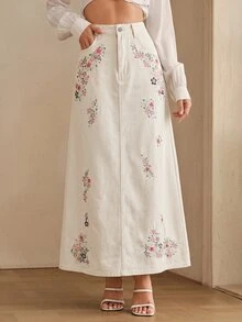 Anewsta 女款新款時尚夏季重工刺繡修身開衩裙 - 白色 - 查看 4