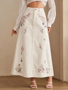 Anewsta 女款新款時尚夏季重工刺繡修身開衩裙 - 白色 - 查看 2