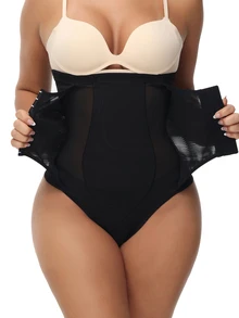 SHEIN 高腰束腹丁字褲，帶有扣環閉合 - 黑色 - 查看 4