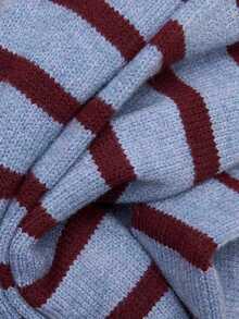 Nöista Striped Knit Cardigan Blue & Burgundy, Crew Neck, Ruffle Button Placket, Ruffled Cuffs.Chic,Back To School. Office, Weekend, Fall, Autumn Winter. - Green - View 10