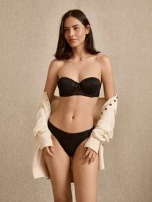 lacRébo Delicate Black Lingerie Set With A Padded Strapless Balconette Bra And Matching Tanga Sexy Chic - Black - View 3