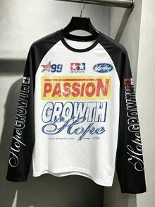 ROMWE MEN Street Life Men's Colorblock Patchwork Letter Print Sports Long Sleeve T-Shirt - Black and White - View 3