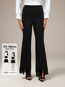 SHEIN Tall Women's Lace Patchwork Casual Versatile Daily Flare Pants - Black - View 6
