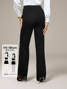 SHEIN Tall Women's Lace Patchwork Casual Versatile Daily Flare Pants - Black - View 2