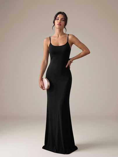 SHEIN Tall Women's Elegant Sexy Solid Color Lace Patchwork Asymmetrical Hem Dress, Summer Black Dress Night Out