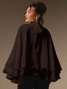 COSMINA 女款休閒優雅雪紡日常穿著襯衫 - 棕色 - 查看 2
