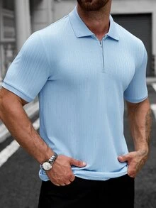 Manfinity Homme 男士純色休閒百搭日常穿著短袖 Polo 衫 - 藍色 - 查看 5