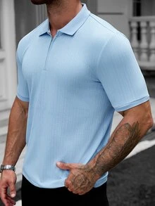 Manfinity Homme 男士純色休閒百搭日常穿著短袖 Polo 衫 - 藍色 - 查看 7