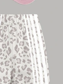 (1 Set) Girls Casual Fashion Fresh Leopard Print Knight Pattern Basic Short T-Shirt And Leopard Print Wide Leg Pants - Multicolor - View 5
