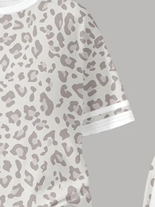 (1 Set) Girls Casual Fashion Fresh Leopard Print Knight Pattern Basic Short T-Shirt And Leopard Print Wide Leg Pants - Multicolor - View 7