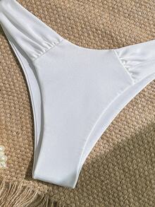 Swim Chiccia 女款優雅純色亮面聚攏露背比基尼，抓皺三角褲兩件式泳衣，春/夏 - 白色 - 查看 6