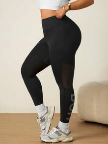 SHEIN Rhythm Era Seamed Yoga Leggings / Mesh Color Block / Fashionable & Sexy / Comfortable / Versatile / Fitness & Sports / Outdoor - Black - View 7