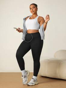 SHEIN Rhythm Era Seamed Yoga Leggings / Mesh Color Block / Fashionable & Sexy / Comfortable / Versatile / Fitness & Sports / Outdoor - Black - View 6