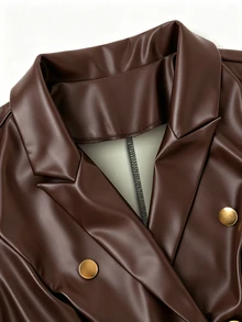 GlowEve CURVE Plus Size Women Leather Sleeveless Jacket With Button Decor - Brown - View 4