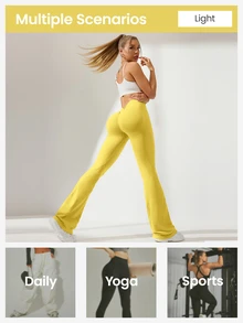 SHEIN Sovereign Charm Women's Solid Color Minimalist Everyday Butt-Lifting Yoga Pants - Yellow - View 6