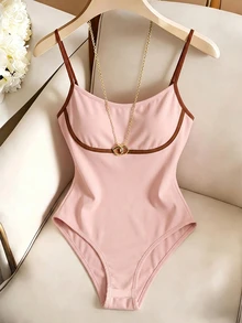 SHEIN 女款拼色高彈力針織細肩帶背心 - 粉色 - 查看 3