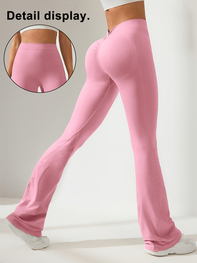 Slayform Slayform Solid Color Pleated Bell Bottom Leggings, Suitable For Yoga