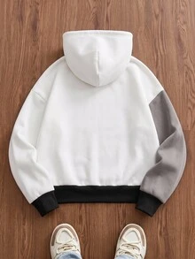 SWAVVY 男士拼色休閒日常穿著長袖連帽衛衣 - 黑與白 - 查看 2