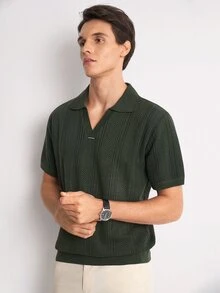 RONVEXI Men's Summer Knit Short Sleeve Top Office Graduation Dark Green Casual - Army Green - View 8