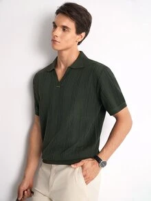 RONVEXI Men's Summer Knit Short Sleeve Top Office Graduation Dark Green Casual - Army Green - View 5