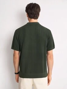 RONVEXI Men's Summer Knit Short Sleeve Top Office Graduation Dark Green Casual - Army Green - View 2
