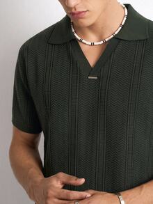 RONVEXI Men's Summer Knit Short Sleeve Top Office Graduation Dark Green Casual - Army Green - View 3