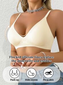 Seamless Jelly Bra For Women, Solid Color, Comfortable Spaghetti Strap Bra - Beige - View 1